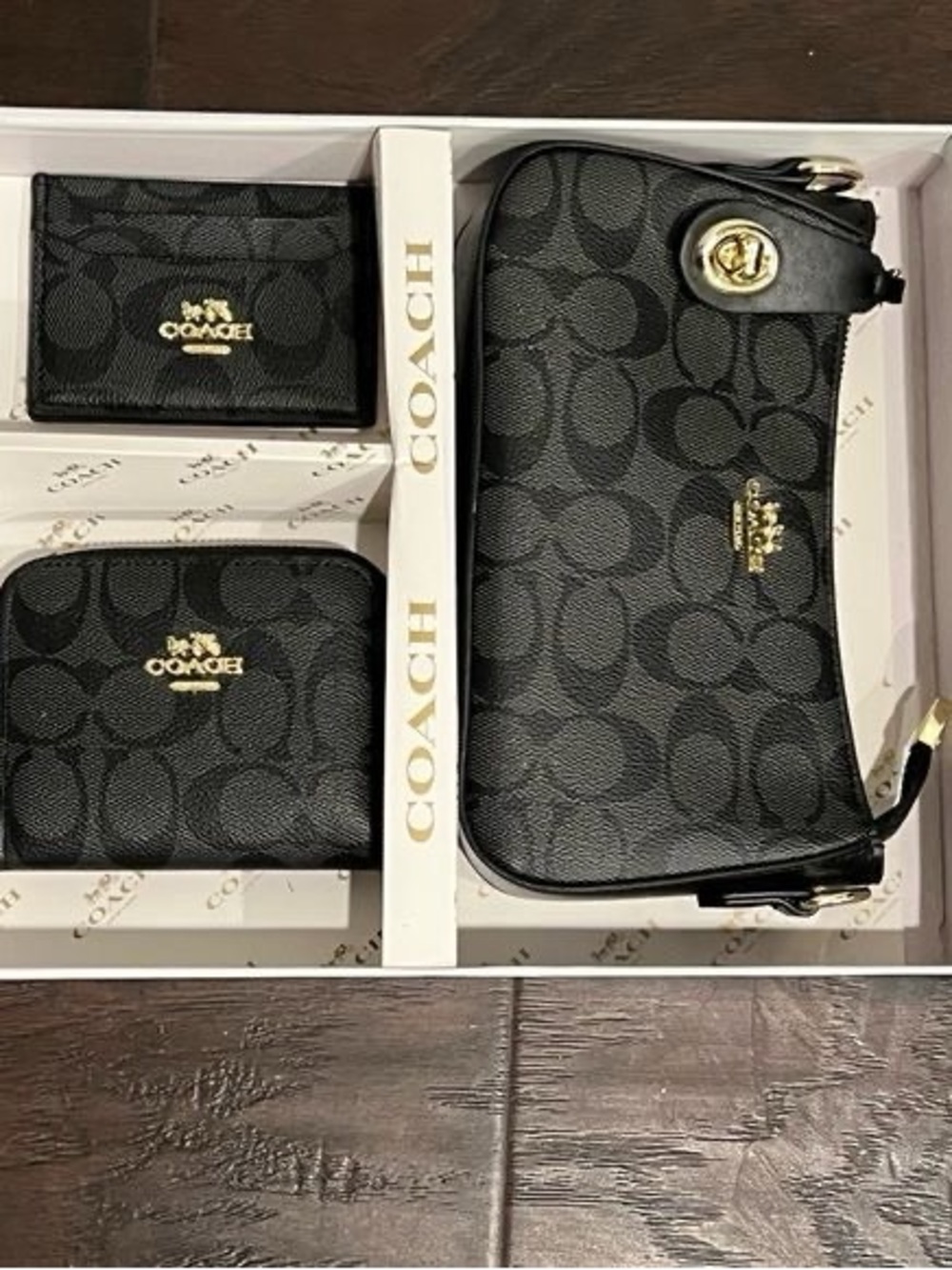 Coach Black Signature Canvas Wristlet, Wallet & Card Case Set